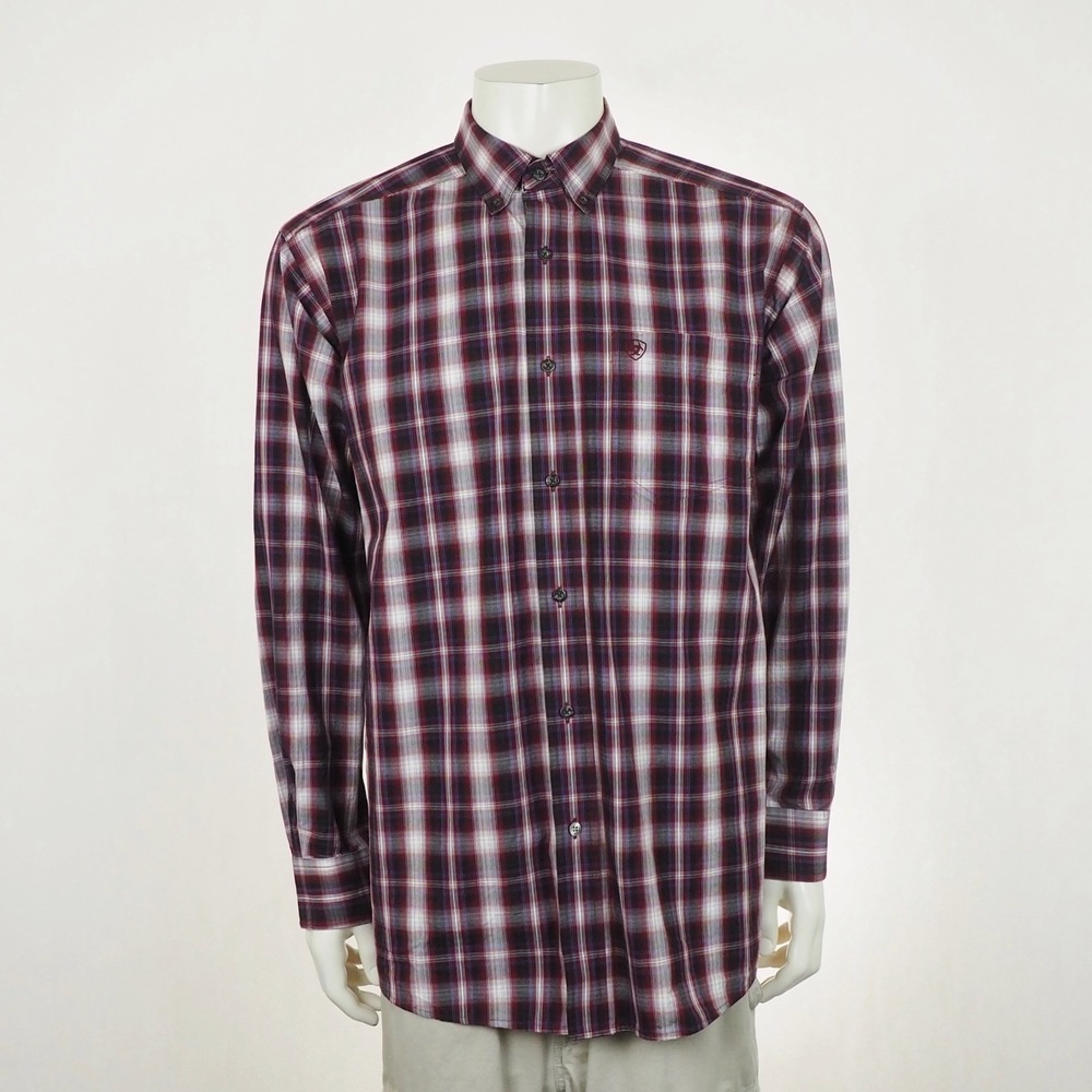 Ariat Pro Series Button Down Shirt Mens Large Black Plaid Ramon Western Cowboy